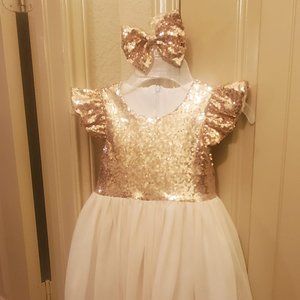 Toddler's Gold and Cream Formal Dress Size 2T/3T with Matching Headband